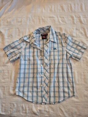 Hawk boys size 7 blue & white plaid short sleeve button up shirt VGUC